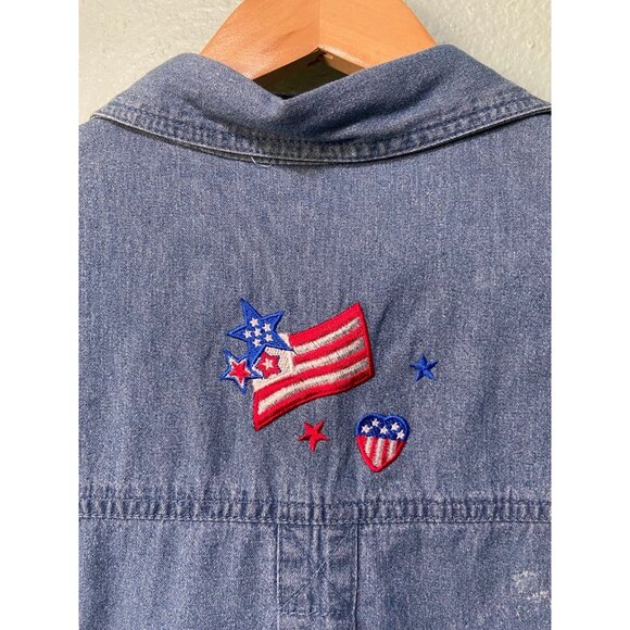 Vintage Passion‎ Women's Red Blue & White Flag Denim Button Up Shirt Size XL - Picture 5 of 9